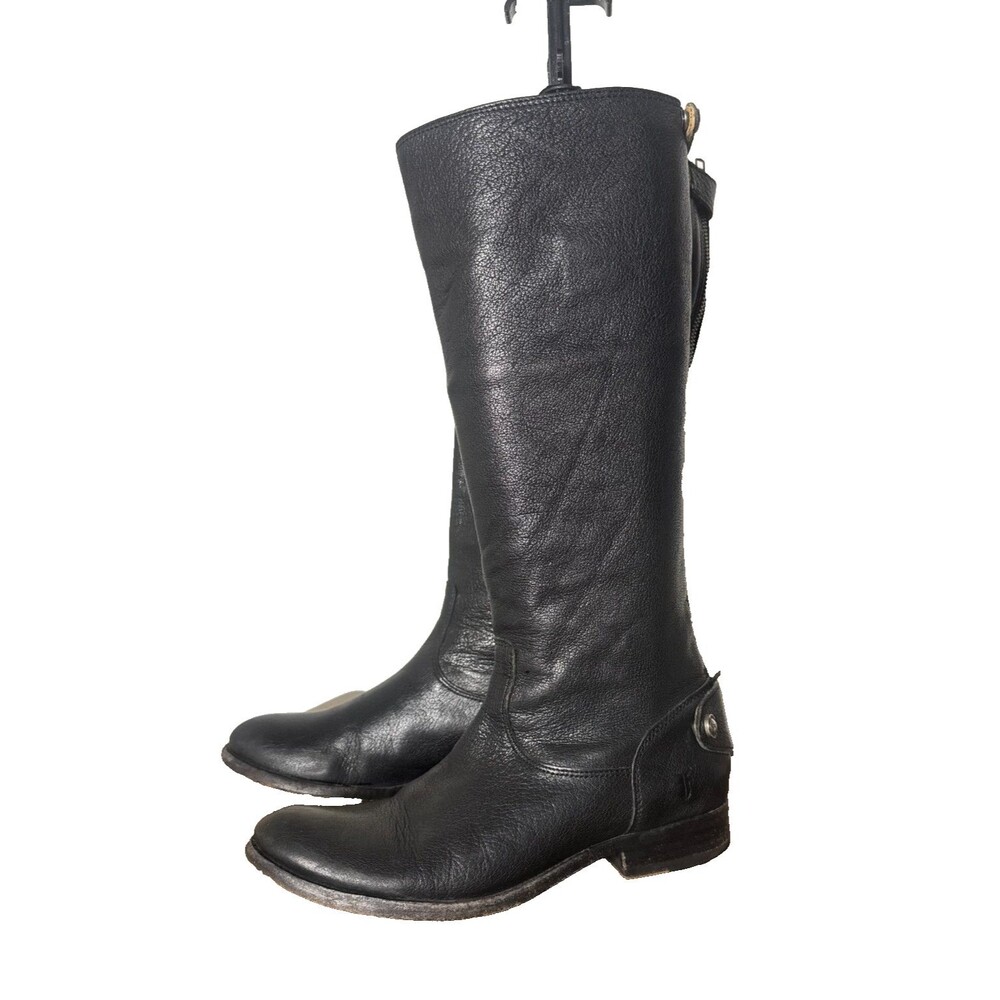 Frye Tall Riding Boots Women's 7B Black Leather Zip Made in Mexico USA Classic